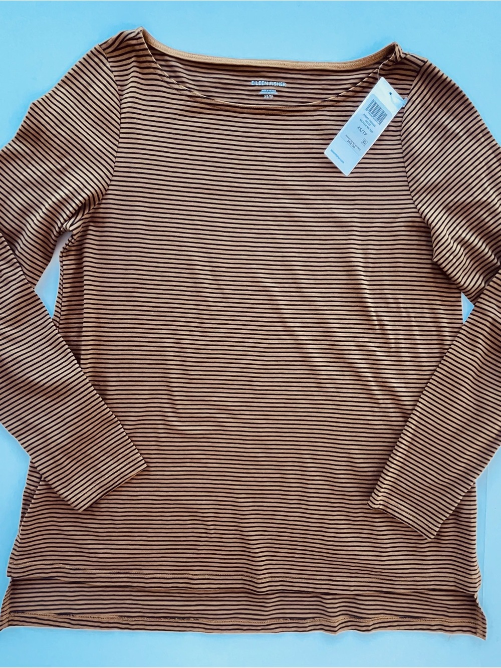 Eileen Fisher NWT brown black striped bateau tunic organic cotton XS
